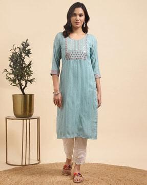 embroidered straight kurta set