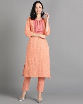 embroidered straight kurta set