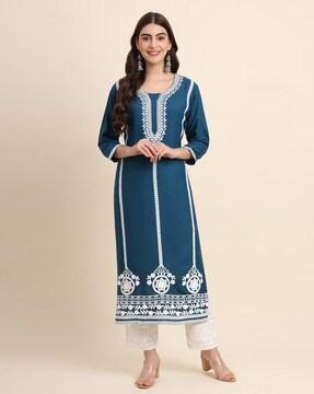 embroidered straight kurta set