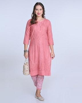 embroidered straight kurta set