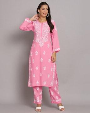 embroidered straight kurta set