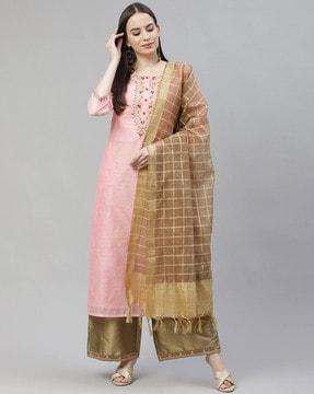 embroidered straight kurta set