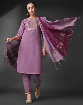 embroidered straight kurta set