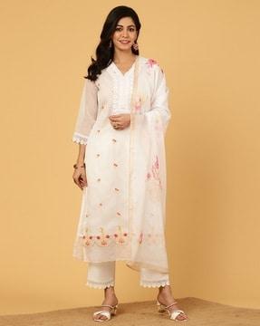 embroidered straight kurta set