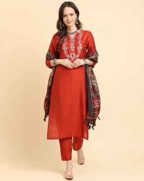 embroidered straight kurta set