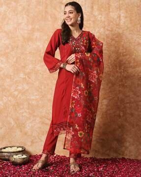 embroidered straight kurta set