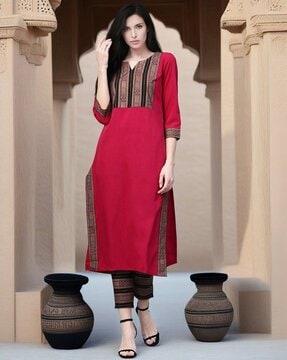 embroidered straight kurta set