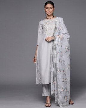 embroidered straight kurta set