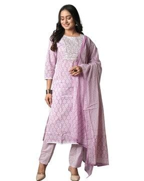 embroidered straight kurta set