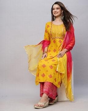 embroidered straight kurta set