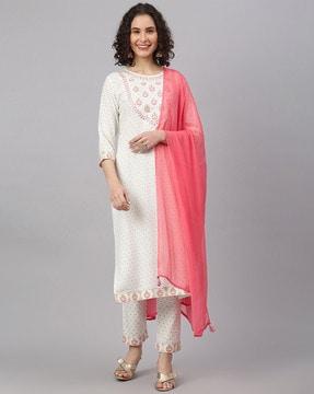 embroidered straight kurta set