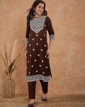 embroidered straight kurta set