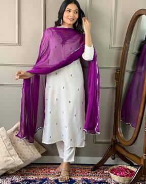 embroidered straight kurta set