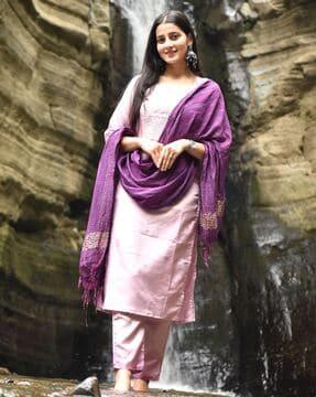 embroidered straight kurta set