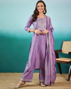 embroidered straight kurta set