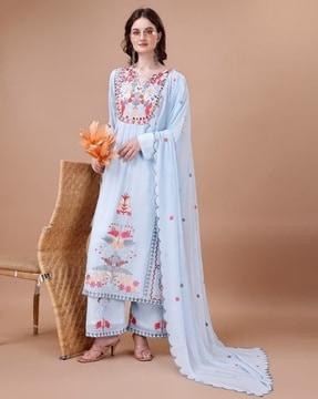 embroidered straight kurta set