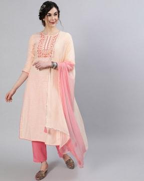 embroidered straight kurta set