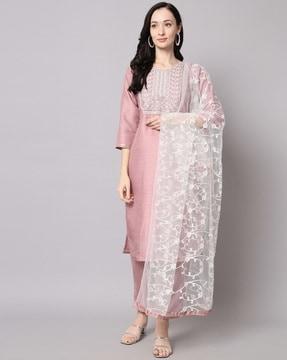 embroidered straight kurta set