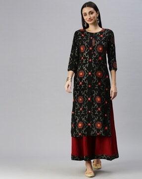 embroidered straight kurta set