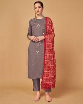 embroidered straight kurta suit set