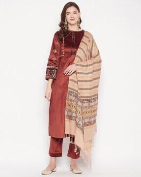 embroidered straight kurta suit set