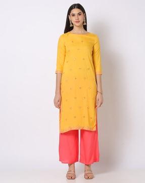 embroidered straight kurta suit set