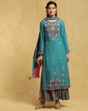 embroidered straight kurta suit set