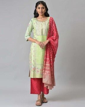 embroidered straight kurta suit set