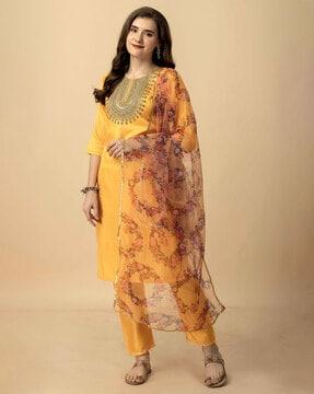 embroidered straight kurta suit set