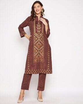 embroidered straight kurta suit set