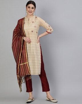 embroidered straight kurta suit set