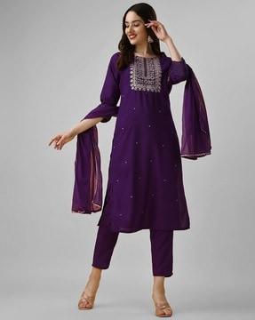 embroidered straight kurta suit set