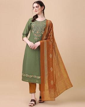 embroidered straight kurta suit set