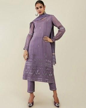 embroidered straight kurta suit set