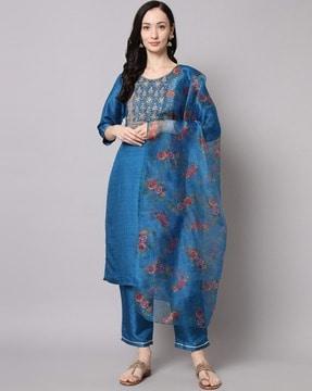 embroidered straight kurta suit set