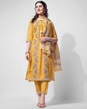 embroidered straight kurta suit set