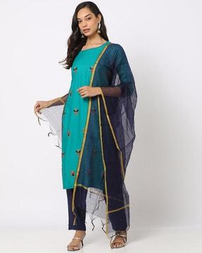 embroidered straight kurta suit set