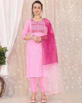 embroidered straight kurta suit set