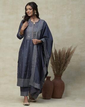 embroidered straight kurta suit set