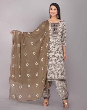 embroidered straight kurta suit set