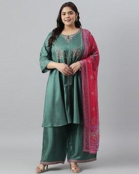 embroidered straight kurta suit set