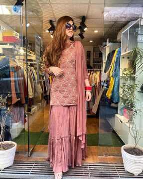 embroidered straight kurta suit set