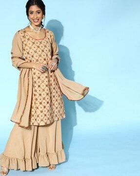 embroidered straight kurta suit set