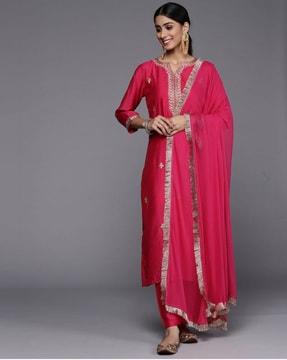 embroidered straight kurta suit set