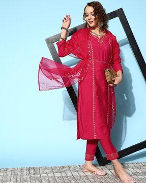 embroidered straight kurta suit set