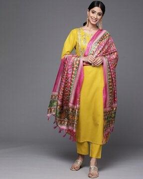 embroidered straight kurta suit set