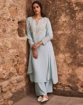 embroidered straight kurta suit set