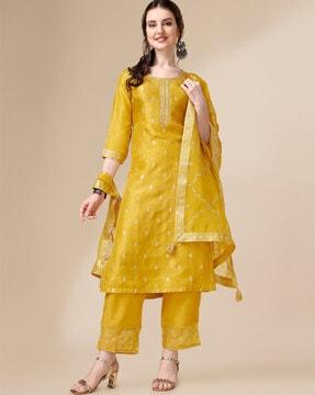 embroidered straight kurta suit set