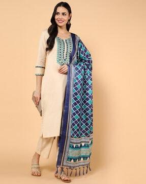 embroidered straight kurta suit set