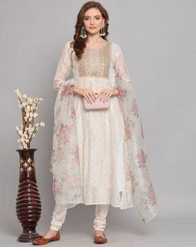 embroidered straight kurta suit set